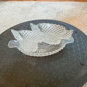 Vintage English Hobnail Clear Glass sugar and creamer set Antique diamond patter